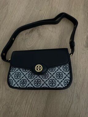 Tory Burch Black and White Logo-Print Shoulder Bag